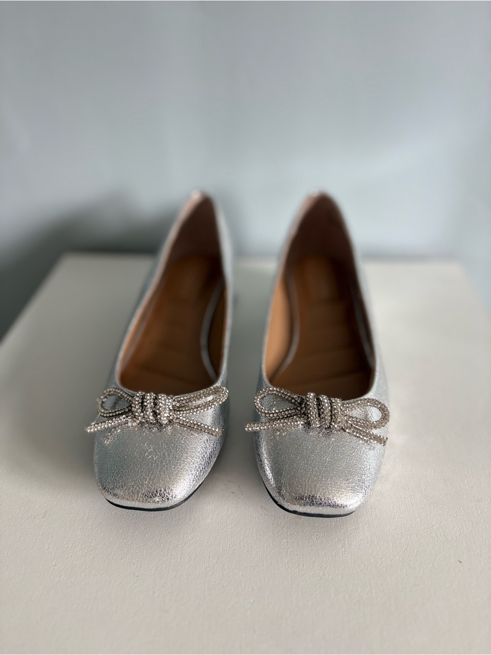 Classic Silver Bow Block Heel - Women's Dress Shoes